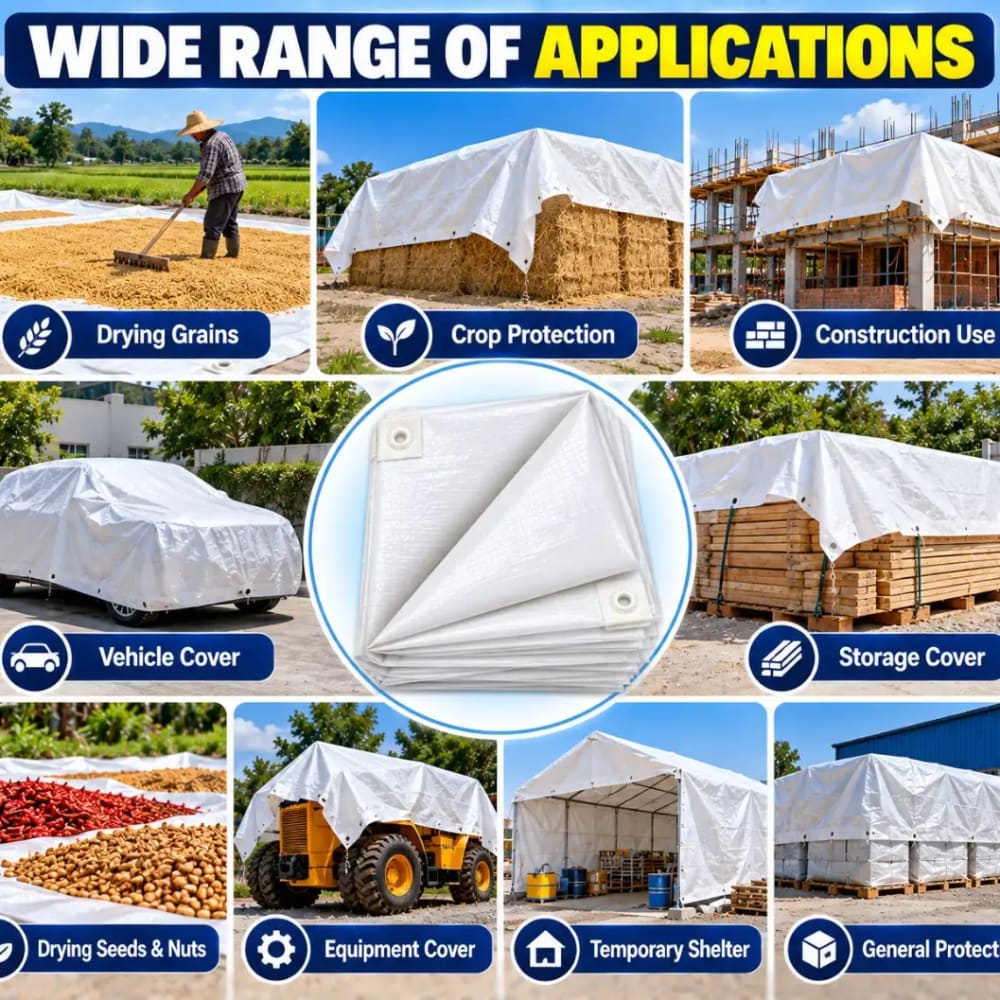 Waterproof Tunnel Plastic/Silpaulin 90 GSM  12x15 ft White Tripal/Tarpaulin | Cross-Laminated Tarpaulin | Tunnel Tripal | Tunnel Tarpaulin | Tripal - image 3