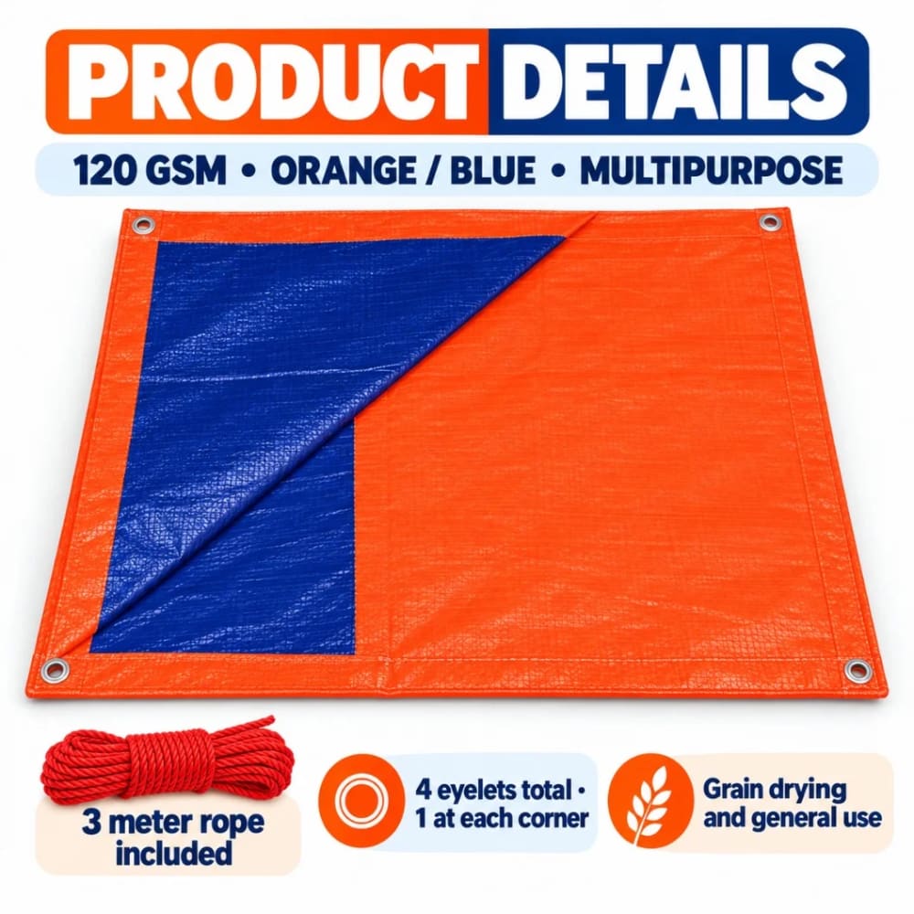 120 GSM Orange-Blue Tripal/Tarpaulin 18x36 Ft | Waterproof, UV-Resistant, Lasts 1–2 Yrs | Agriculture, Household, Construction & Vehicle Cover | त्रिपाल (18*36 ft) - image 4