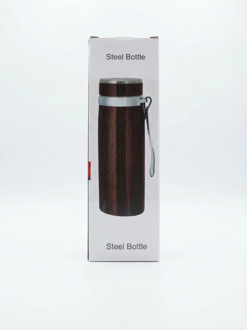 Insulated Wooden-Finish Stainless Steel Water Bottle with Carrying Strap - image 1