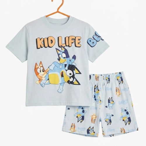 Bluey "Kid Life" Children's Short Pajama Set – Light Blue Nightwear (2-Piece)