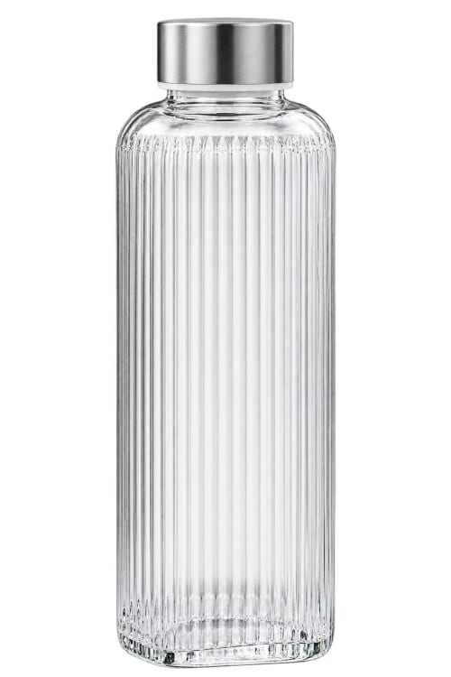 Ribbed Glass Water Bottle with Stainless Steel Cap - image 1