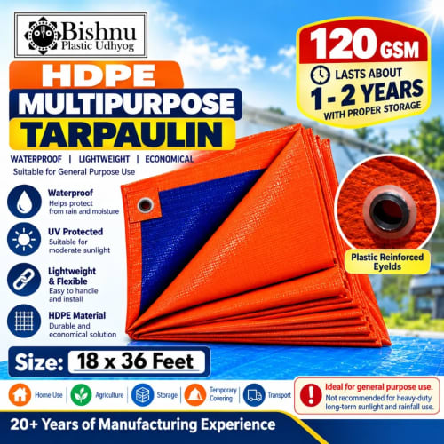 120 GSM Orange-Blue Tripal/Tarpaulin 18x36 Ft | Waterproof, UV-Resistant, Lasts 1–2 Yrs | Agriculture, Household, Construction & Vehicle Cover | त्रिपाल (18*36 ft) - image 1