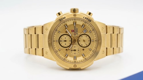 Naviforce Luxury Gold Chronograph Men's Stainless Steel Watch