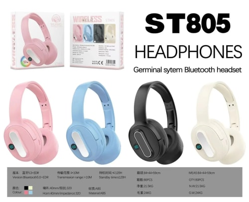 ST805 Portable Wireless Bluetooth 5.0 Over-Ear Headphones with LED Power Display