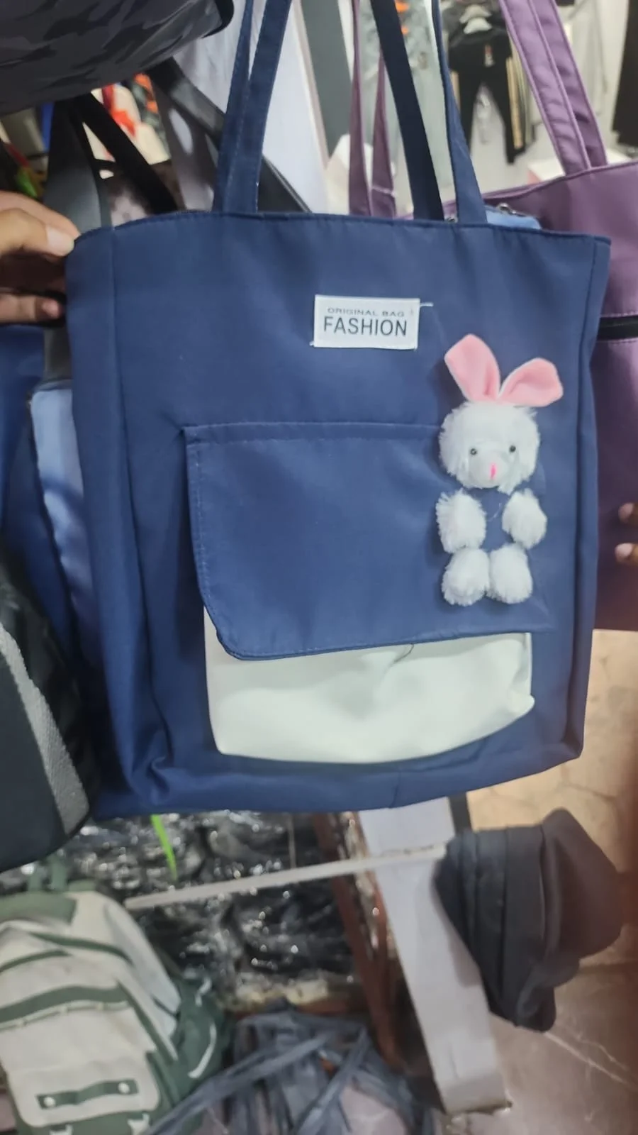 Cute Bunny Charm Navy Blue Tote Bag - image 2