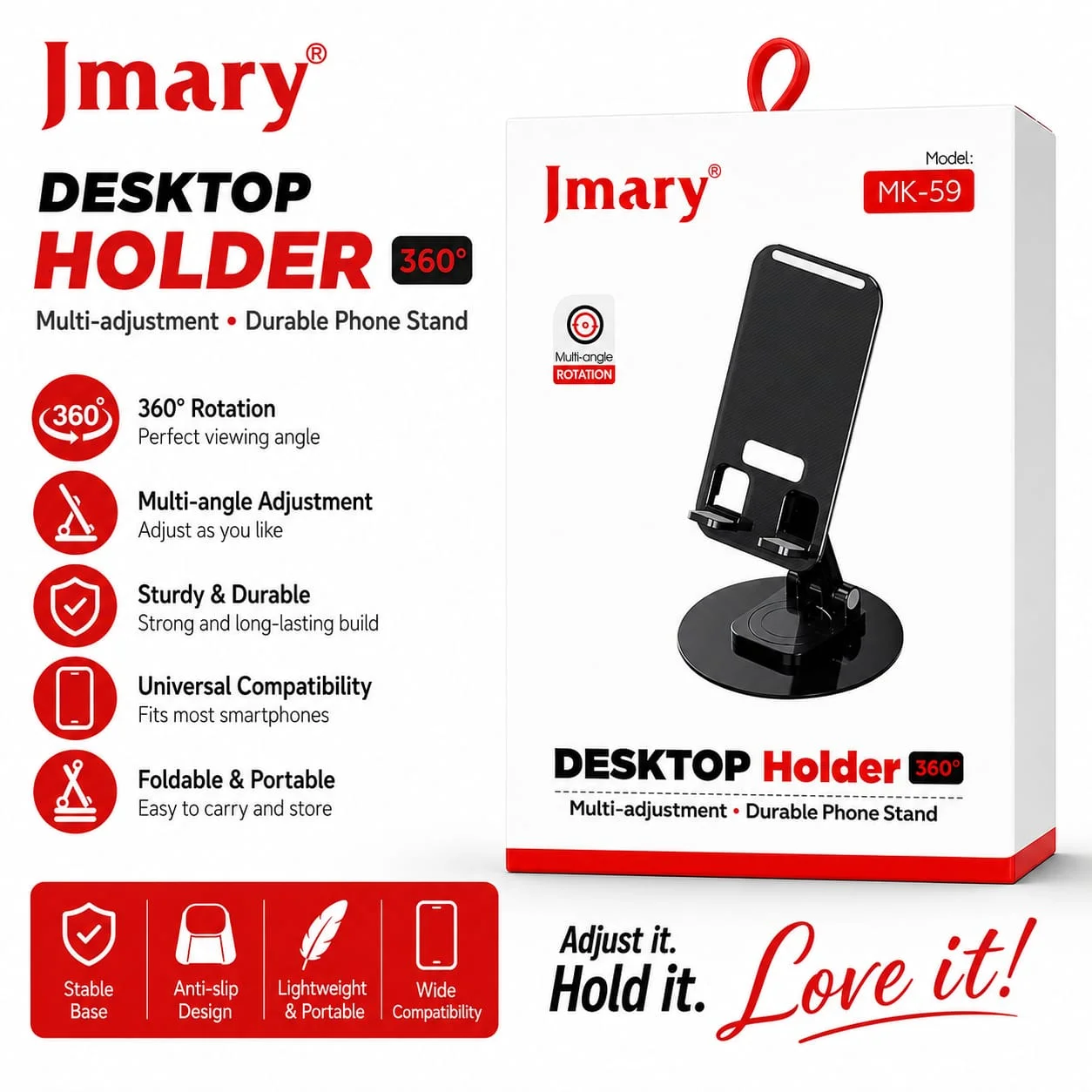 Jmary MK-59 360° Rotating Foldable Desktop Phone Holder & Stand - image 2