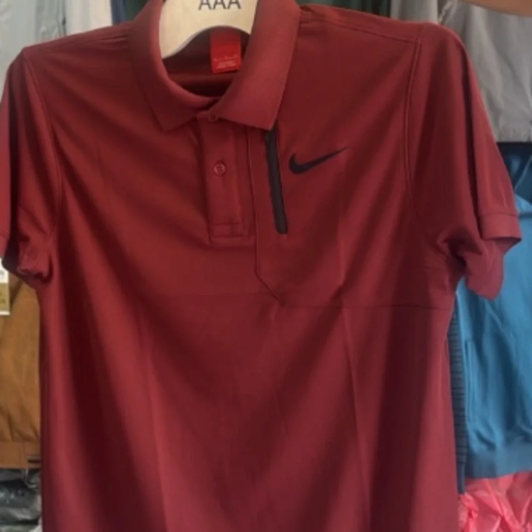 Nike Men's Premium Athletic Maroon/Dark Red Polo Shirt with Zippered Chest Pocket - image 3