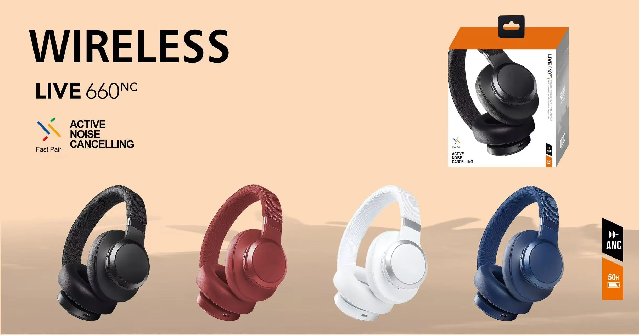 JBL Live 660NC Wireless Over-Ear Active Noise Cancelling Headphones - image 2