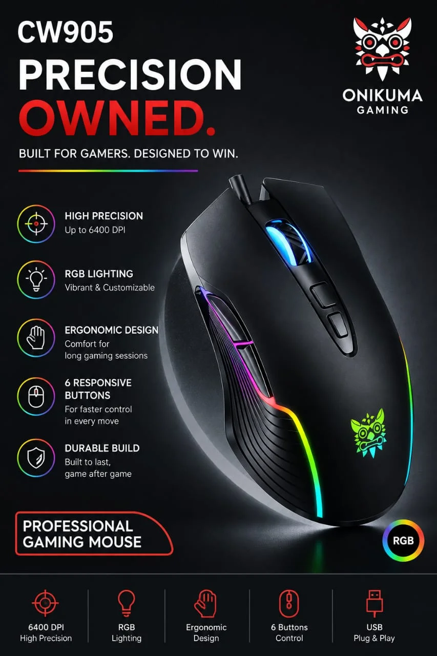 ONIKUMA CW905 Professional Wired RGB Gaming Mouse (6400 DPI) - image 2