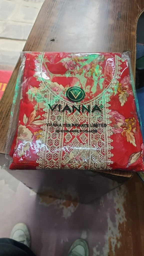 Vianna Tex - Red Floral Printed Pure Cotton Unstitched Salwar Kameez Suit - image 2