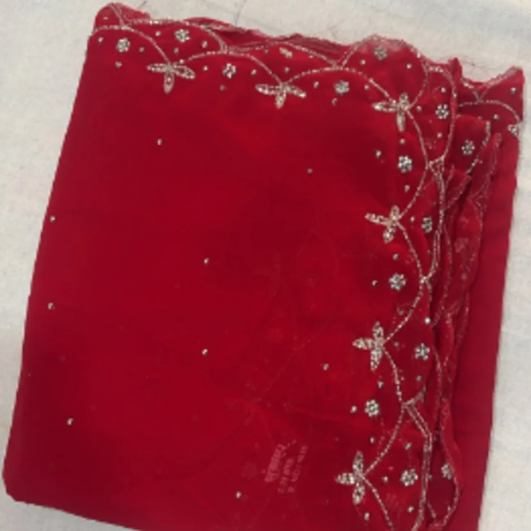 Red Georgette Handwork Saree with Scalloped Border - image 2