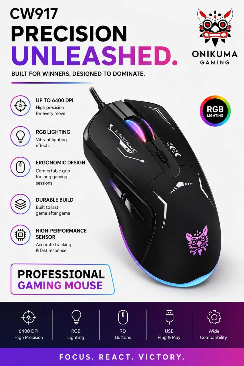 ONIKUMA CW917 Wired Professional RGB Gaming Mouse (6400 DPI) - image 2