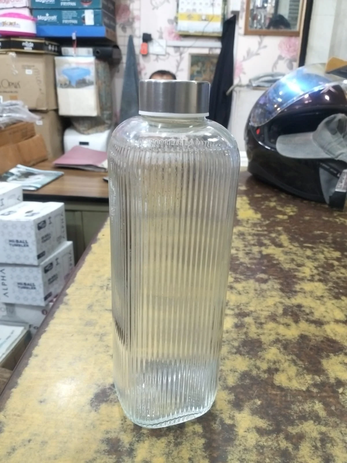 Ribbed Glass Water Bottle with Stainless Steel Cap - image 2