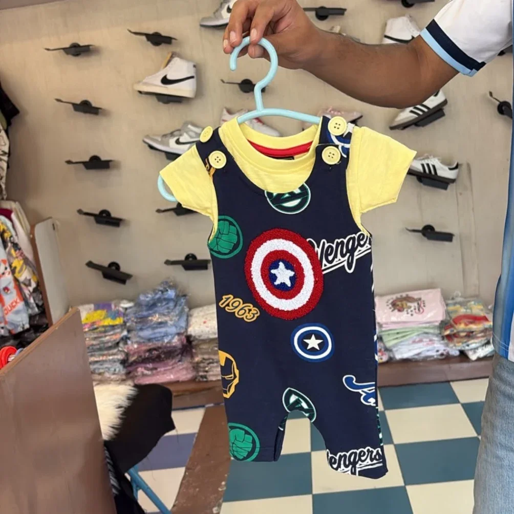 Marvel Avengers Baby Boys 2-Piece Romper Set – Captain America Overalls and Yellow T-Shirt - image 2