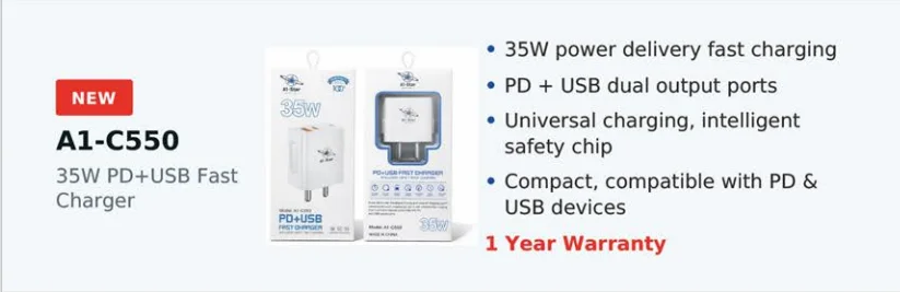 A1-Star 35W PD+USB Fast Charger (Model: A1-C550) - image 2