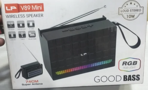 LP V89 Mini Good Bass Wireless Speaker (10W, RGB Light, Solar Panel & FM Radio) - image 7