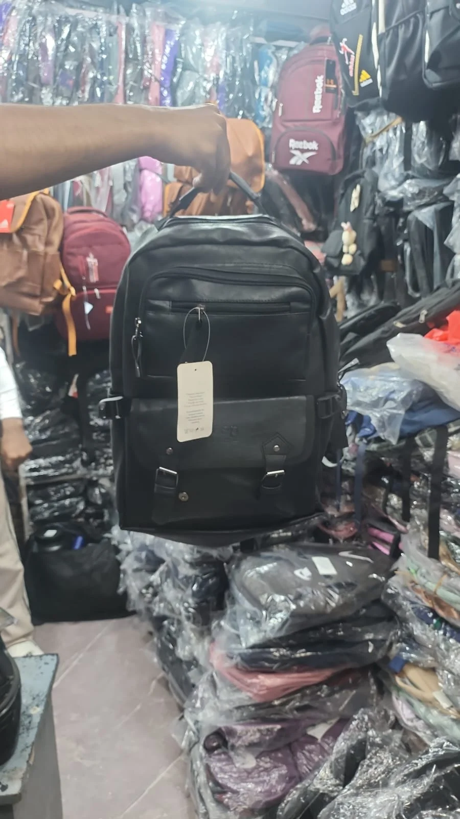 FEUS Branded Premium Leatherette Double Pocket Black Backpack - image 2