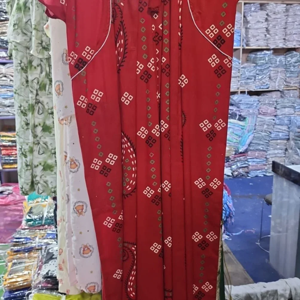 Women's Red Cotton Printed Nightgown – Cozy Square Neck Loungewear Maxi Dress - image 2