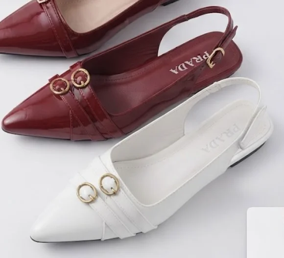  Elegant Pointed-Toe Slingback Flats with Double Buckle Detail - image 2