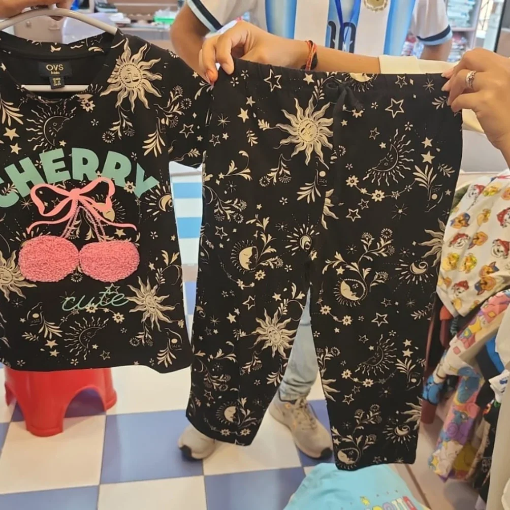 OVS Girls' 2-Piece Celestial Sun & Moon Print Pajama Set with "CHERRY Cute" Graphic - image 2