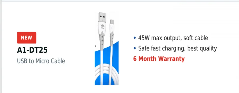 A1-Star High Speed 45W Micro-USB Data & Fast Charging Cable - image 2