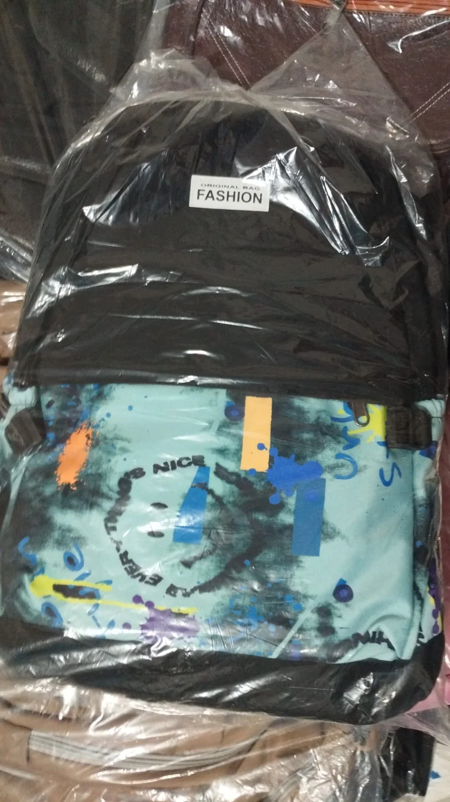Black & Teal Graffiti Print Casual Backpack ("Everything is Nice") - image 2