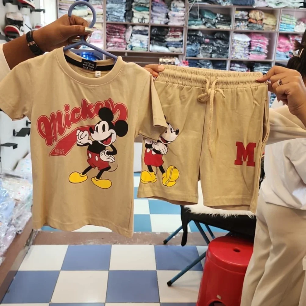 Disney Mickey Mouse Boys' Beige T-Shirt and Shorts Matching Outfit Set - image 2