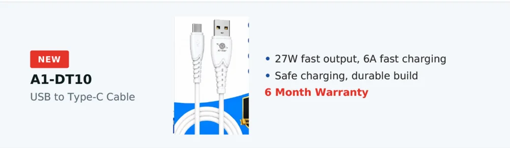A1-Star A1-DT10 27W 6A High Speed Type-C Fast Charging Data Cable - image 2