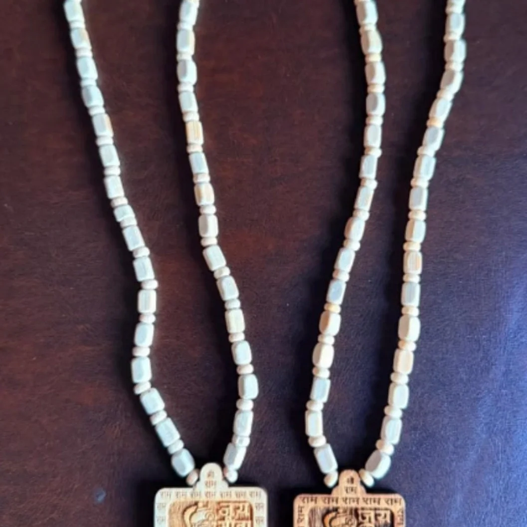 Handcrafted Wooden Pendant Necklace – Engraved Spiritual Design(Tulsi Mala) - image 2
