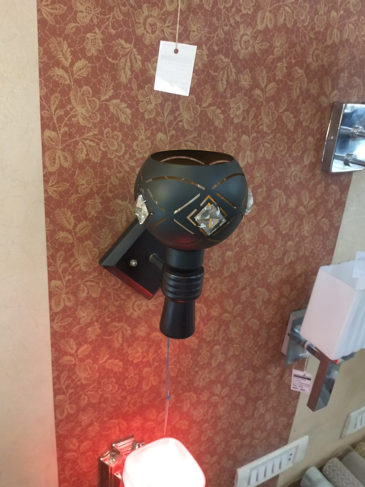 Modern Matte Black Globe Wall Sconce with Crystal Embedded Cutouts - image 2