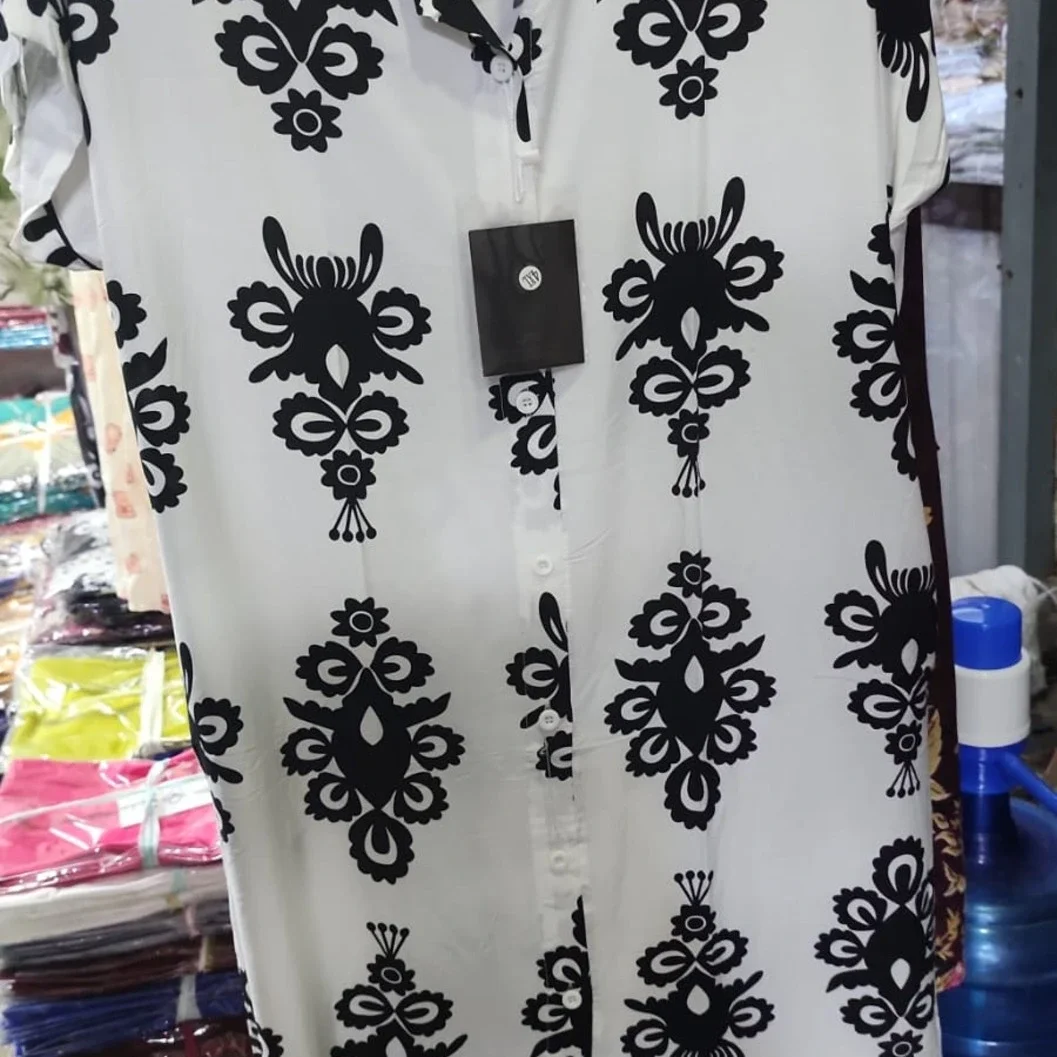  Women's Monochrome Geometric Pattern Shirt Dress - image 2