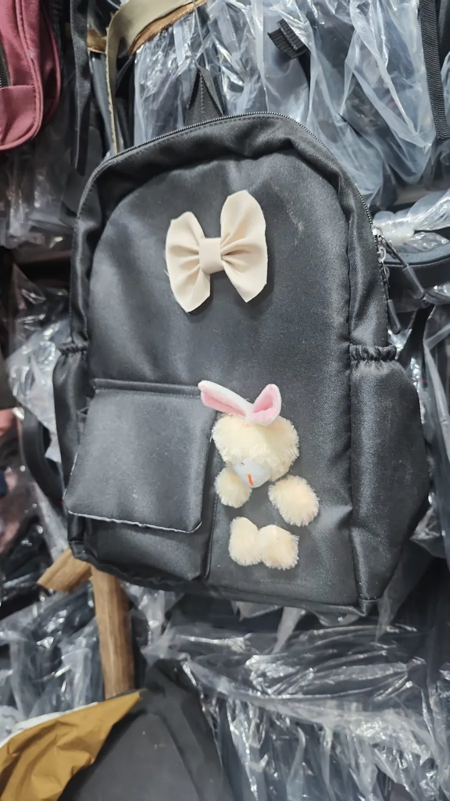 Cute Bunny Design Bow Black School/Casual Backpack - image 2