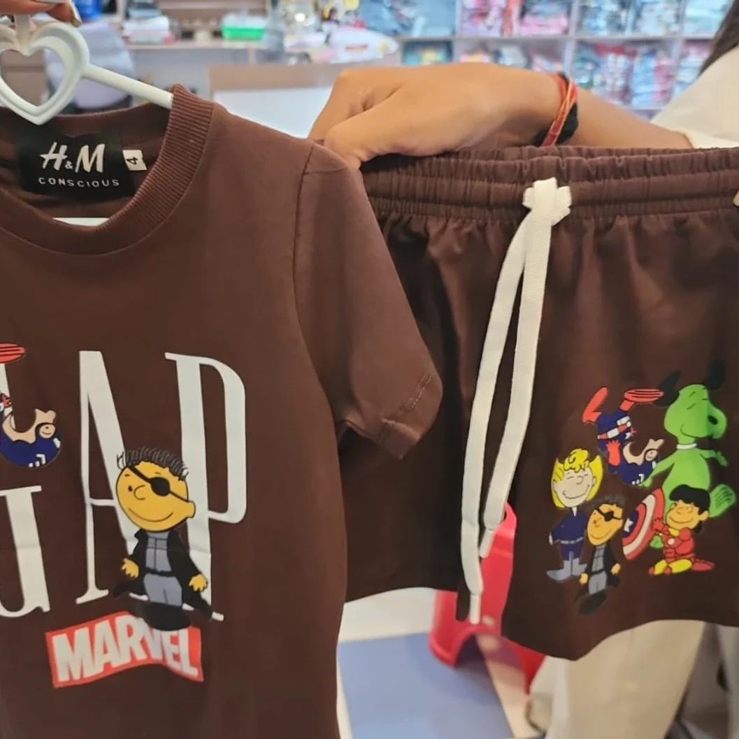 H&M Kids Marvel Graphic T-Shirt and Shorts Set – Brown - image 2