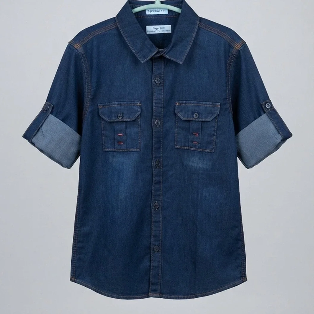 Premium kids' Dark Denim Roll-Up Sleeve Shirt  - image 2