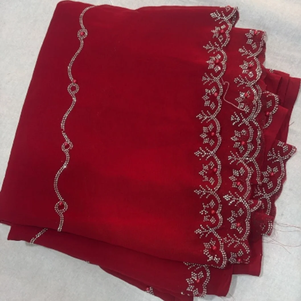 Red Georgette Handwork Saree with Wavy Line Detailing||सारी - image 3