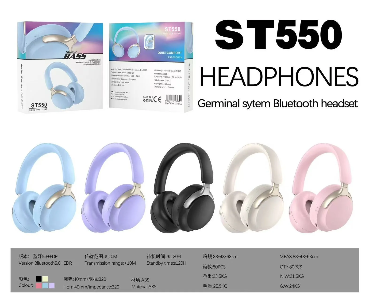 ST550 QuietComfort Wireless Bluetooth 5.0 Over-Ear Headphones with Super Bass - image 2