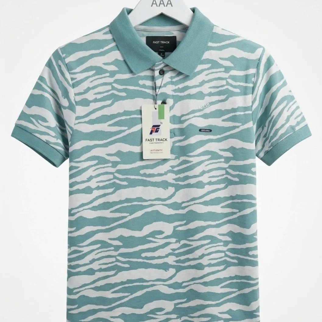 Fast Track Men's Sea Green Camo/Abstract Printed Polo Shirt - image 2