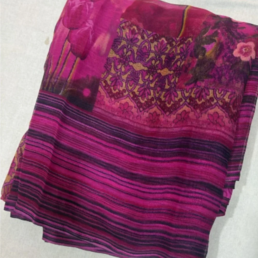 Vibrant Magenta Printed Chiffon Saree with Geometric and Floral Patterns||सारी  - image 2