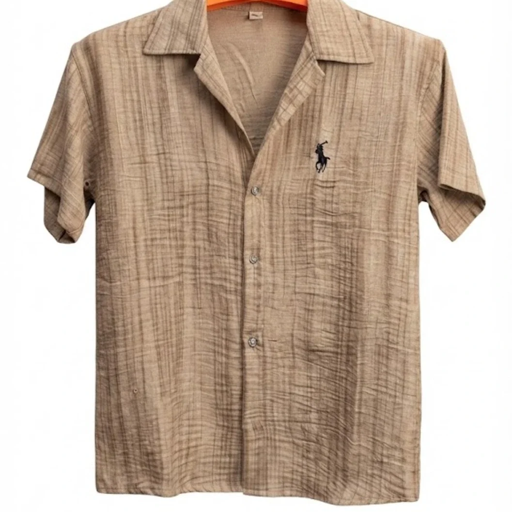 vintage Light Brown Short-Sleeve Button-Up Shirt - image 2