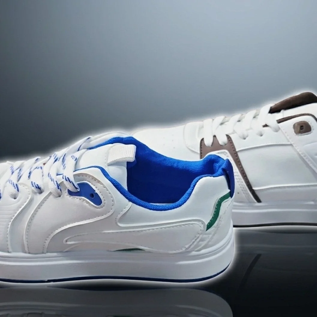 White Athletic Sneakers – Blue & Brown Accent Edition - image 2