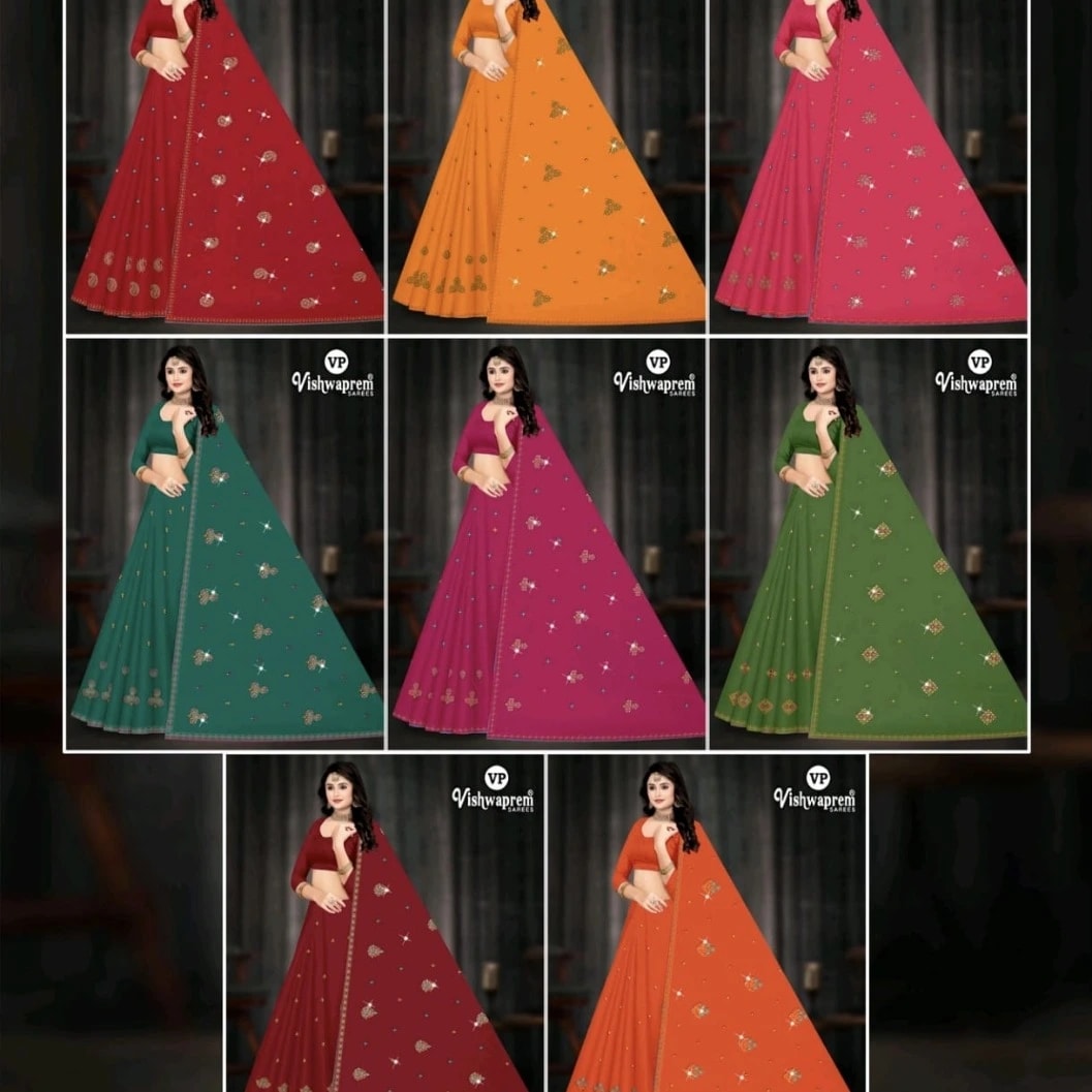 Wholesale Designer Embroidered Saree Collection for Women | Fancy Party Wear Stone Work Saree with Blouse Piece | Multi-Color Ethnic Wear - image 5