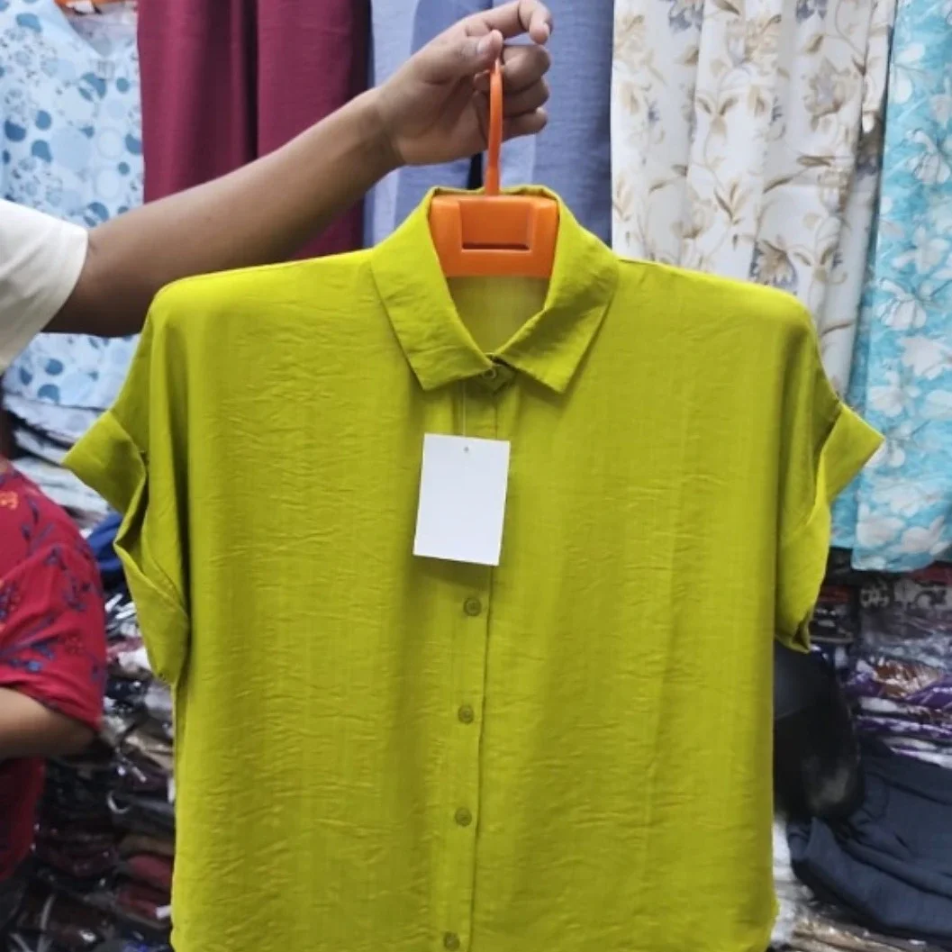 Women's Short-Sleeve Button-Down Shirt in Olive Green - image 2