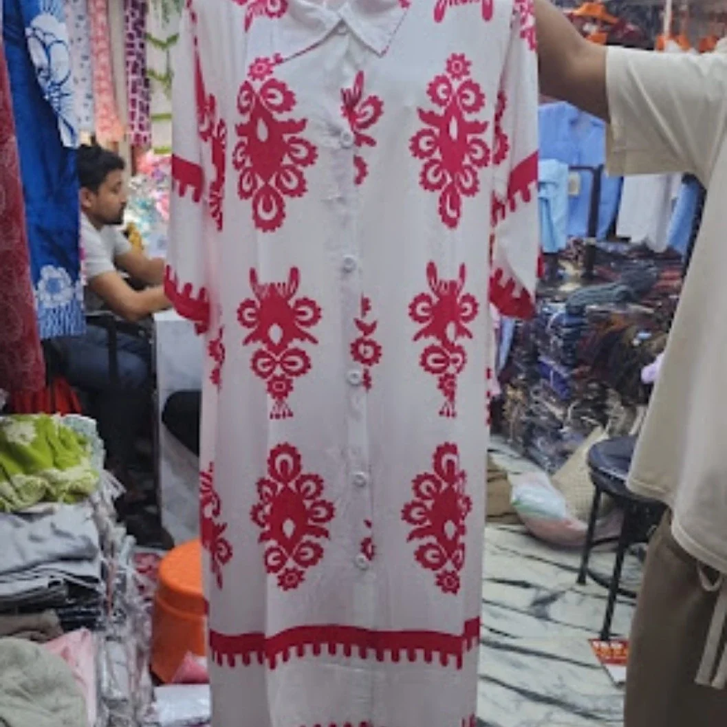 Women's Printed Half-Sleeve Button-Down Top and Pant Set - White & Red - image 2