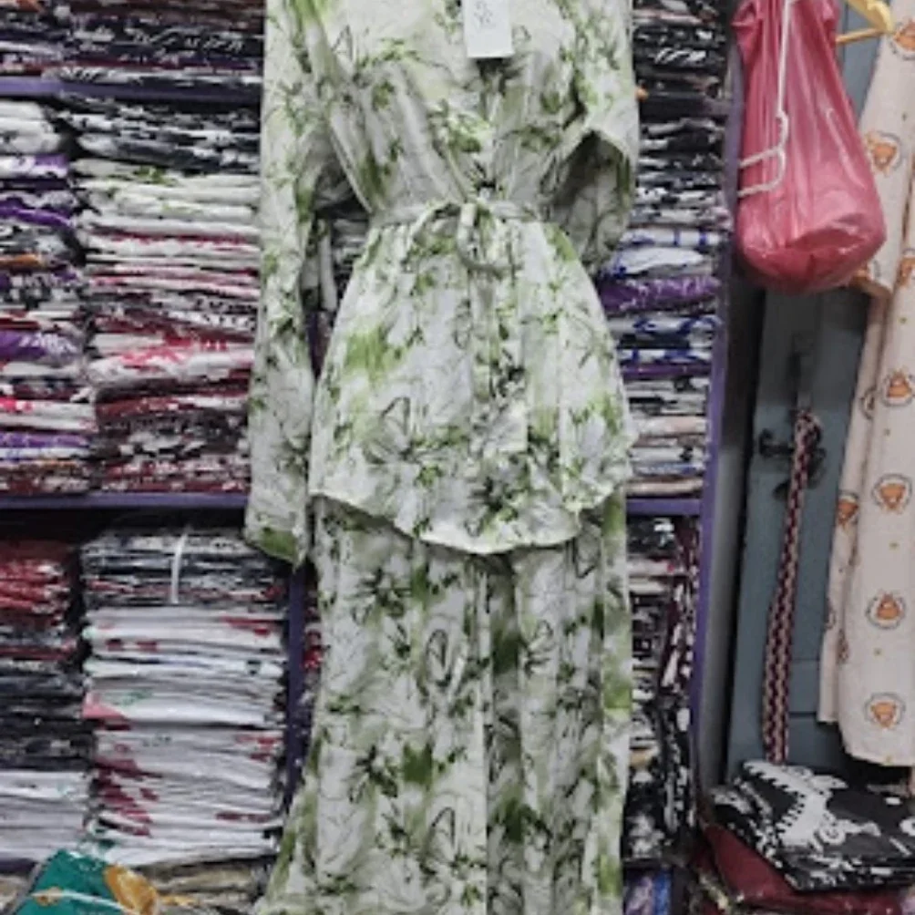 Women's Floral Tie-Waist Long-Sleeve Top and Pant Set - Green - image 2