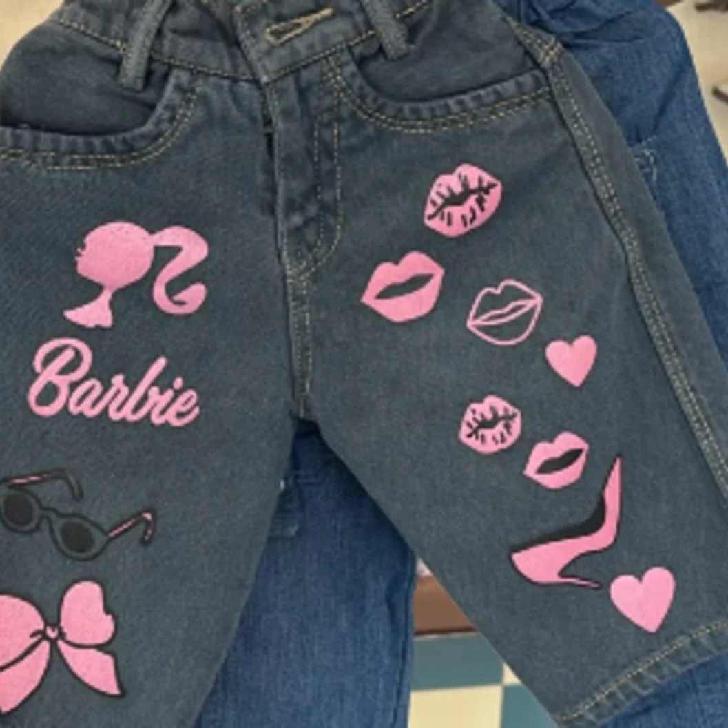 Girls' Barbie Graphic Print Denim Shorts - image 2