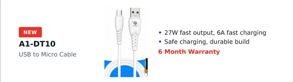 A1-Star A1-DT10 27W 6A High Speed Micro-USB / Type-C Fast Charging Data Cable - image 2