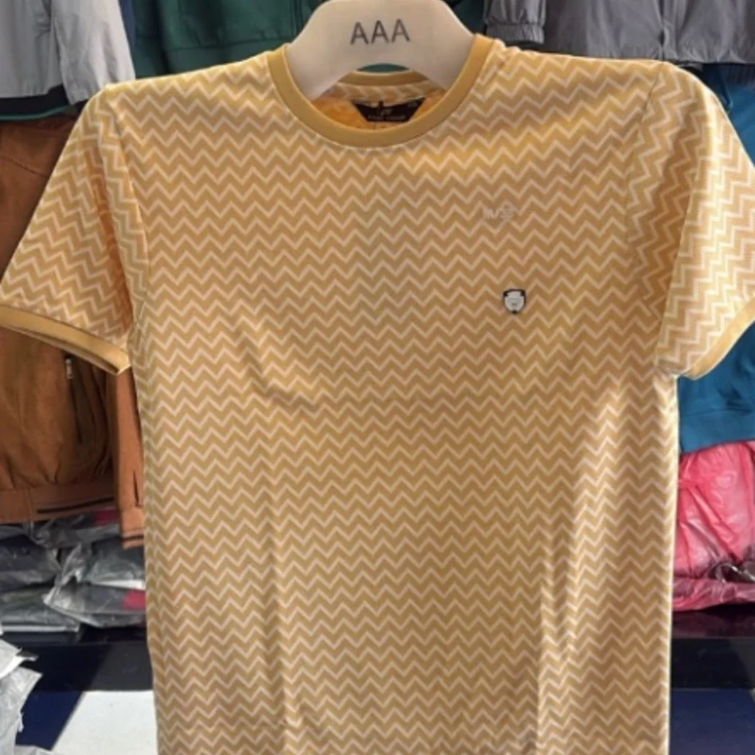 Men's Premium Yellow Chevron Printed Cotton Crew-Neck T-Shirt - image 2