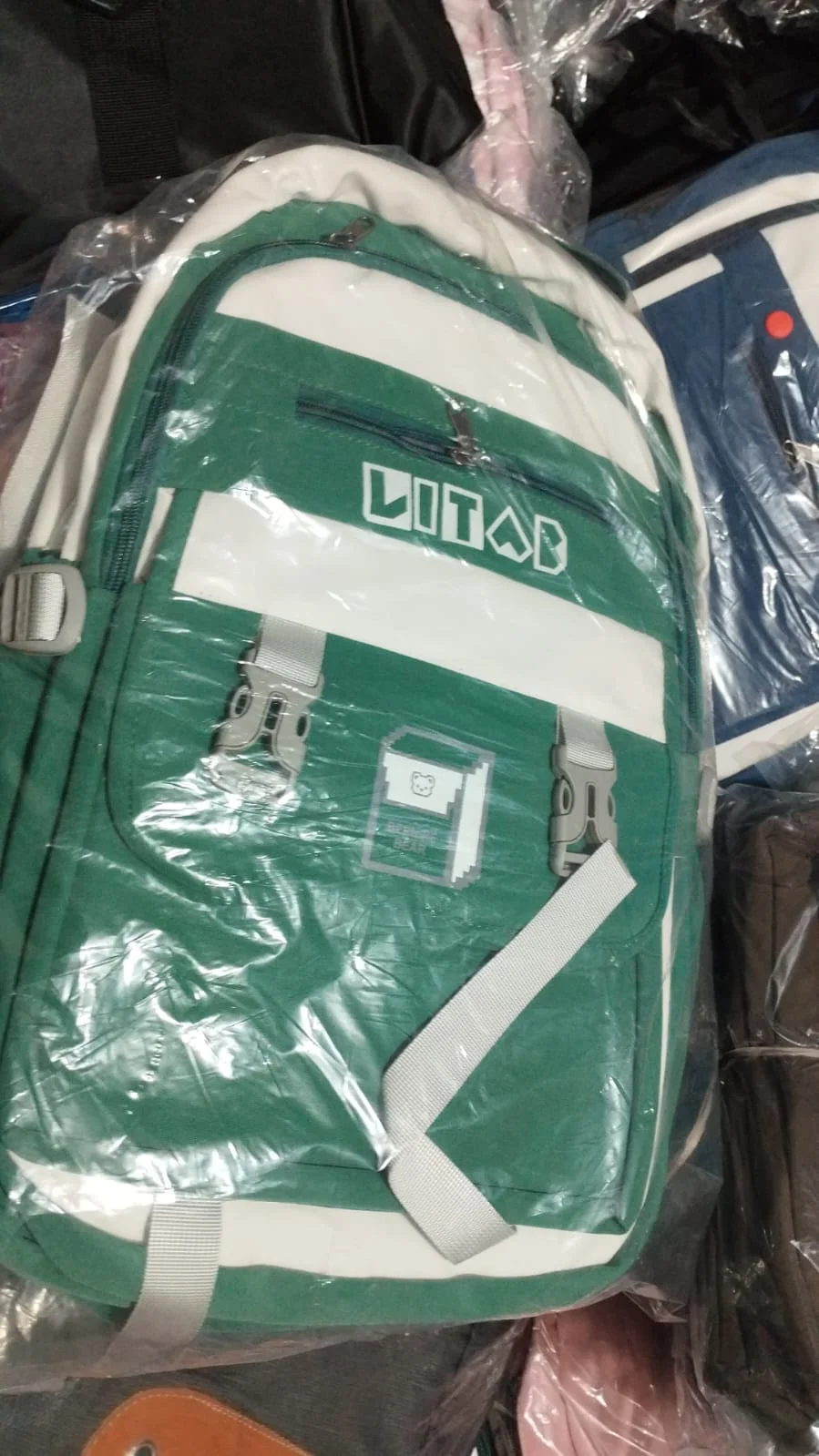 Green & White "LITAB / Little Bear" Dual-Buckle Casual Backpack - image 2