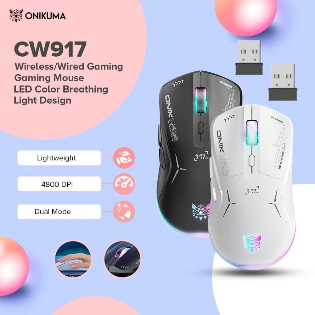 Onikuma CW917 Dual-Mode Wireless/Wired RGB Gaming Mouse - image 2