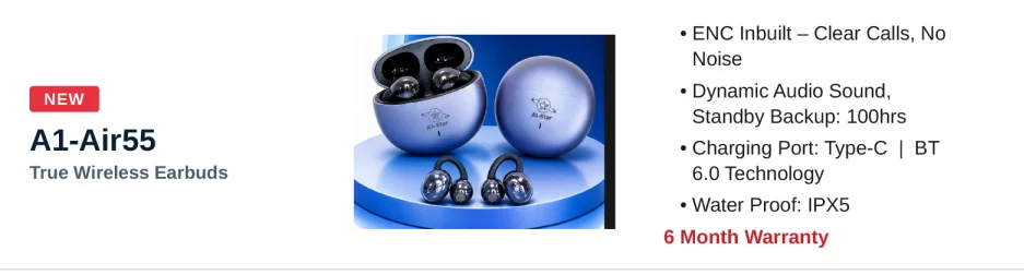A1-Star A1-Air55 Clip-On Open-Ear Wireless Earbuds with Bluetooth 6.0 & 100 Hours Standby - image 2